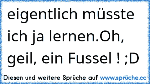 eigentlich müsste ich ja lernen.
Oh, geil, ein Fussel ! ;D