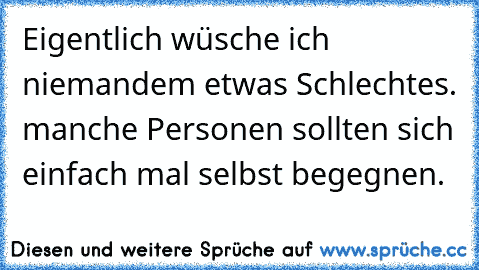 Eigentlich wüsche ich niemandem etwas Schlechtes. manche Personen sollten sich einfach mal selbst begegnen.