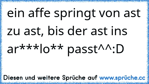 ein affe springt von ast zu ast, bis der ast ins ar***lo** passt^^
:D