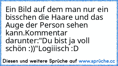 Ein Bild auf dem man nur ein bisschen die Haare und das Auge der Person sehen kann.
Kommentar darunter:"Du bist ja voll schön :))♥"
Logiiisch :D