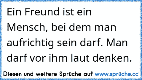 Ein Freund ist ein Mensch, bei dem man aufrichtig sein darf. Man darf vor ihm laut denken.