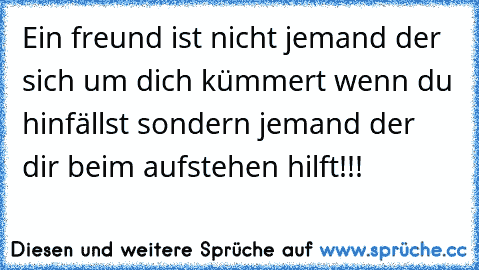 Ein freund ist nicht jemand der sich um dich kümmert wenn du hinfällst sondern jemand der dir beim aufstehen hilft!!!