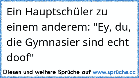 Ein Hauptschüler zu einem anderem: "Ey, du, die Gymnasier sind echt doof"