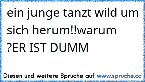 ein junge tanzt wild um sich herum!!
warum ?
ER IST DUMM