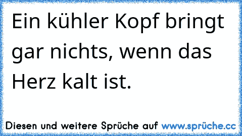 Ein kühler Kopf bringt gar nichts, wenn das Herz kalt ist.