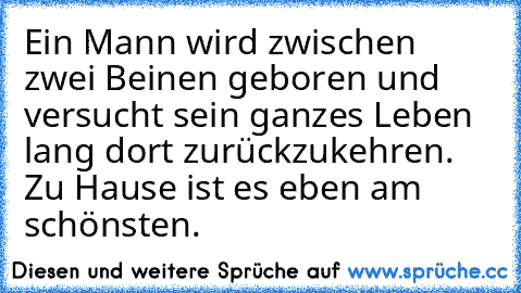 Ein Mann wird zwischen zwei Beinen geboren und versucht sein ganzes Leben lang dort zurückzukehren. Zu Hause ist es eben am schönsten.