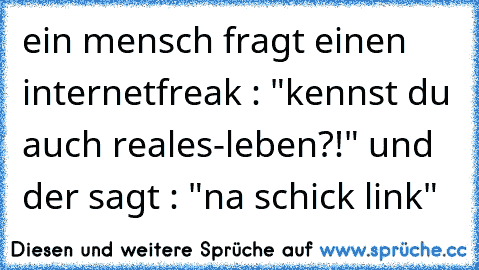 ein mensch fragt einen internetfreak : "kennst du auch reales-leben?!" und der sagt : "na schick link"