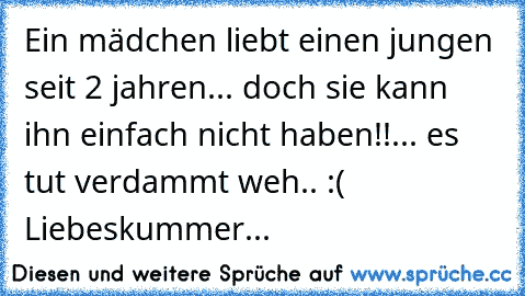 Ein mädchen liebt einen jungen seit 2 jahren... doch sie kann ihn einfach nicht haben!!... es tut verdammt weh.. :( Liebeskummer...