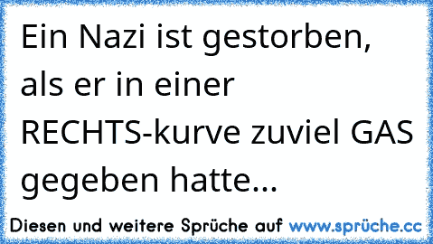 Ein Nazi ist gestorben, als er in einer RECHTS-kurve zuviel GAS gegeben hatte...