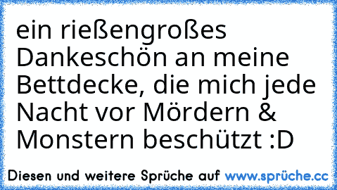 ein rießengroßes Dankeschön an meine Bettdecke, die mich jede Nacht vor Mördern & Monstern beschützt :D