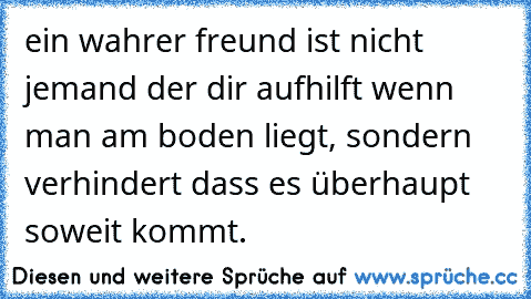 ein wahrer freund ist nicht jemand der dir aufhilft wenn man am boden liegt, sondern verhindert dass es überhaupt soweit kommt.