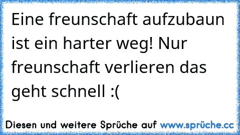 Eine freunschaft aufzubaun ist ein harter weg! Nur freunschaft verlieren das geht schnell :(