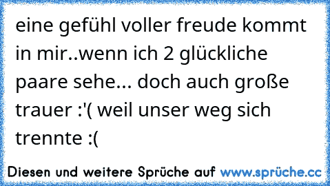 eine gefühl voller freude kommt in mir..wenn ich 2 glückliche paare sehe... doch auch große trauer :'( weil unser weg sich trennte :(