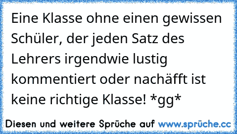 Eine Klasse ohne einen gewissen Schüler, der jeden Satz des Lehrers irgendwie lustig kommentiert oder nachäfft ist keine richtige Klasse! *gg*