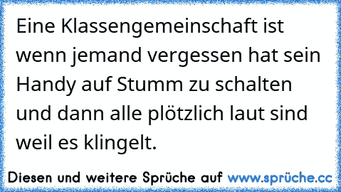 Eine Klassengemeinschaft ist wenn jemand vergessen hat sein Handy auf Stumm zu schalten und dann alle plötzlich laut sind weil es klingelt.