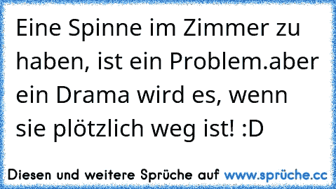 Eine Spinne im Zimmer zu haben, ist ein Problem.
aber ein Drama wird es, wenn sie plötzlich weg ist! :D