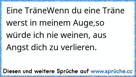 Eine Träne
Wenn du eine Träne werst in meinem Auge,
so würde ich nie weinen, aus Angst dich zu verlieren.