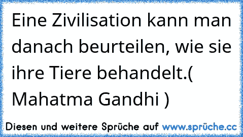 Eine Zivilisation kann man danach beurteilen, wie sie ihre Tiere behandelt.
( Mahatma Gandhi )