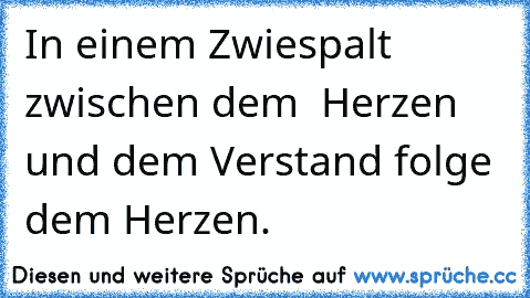 In einem Zwiespalt zwischen dem  Herzen und dem Verstand folge dem Herzen.