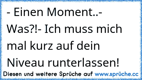 - Einen Moment..
- Was?!
- Ich muss mich mal kurz auf dein Niveau runterlassen!