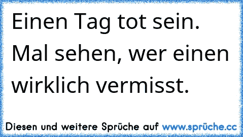 Einen Tag tot sein. Mal sehen, wer einen wirklich vermisst.