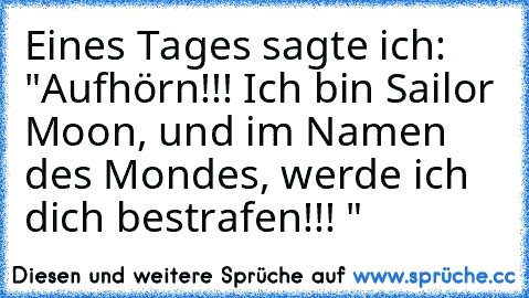 Eines Tages sagte ich: "Aufhör´n!!! Ich bin Sailor Moon, und im Namen des Mondes, werde ich dich bestrafen!!! "