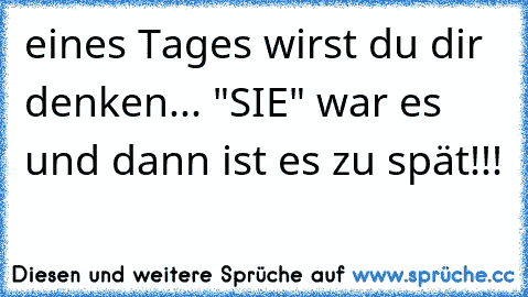 eines Tages wirst du dir denken... "SIE" war es und dann ist es zu spät!!!