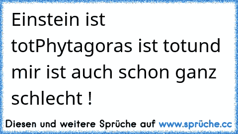 Einstein ist tot
Phytagoras ist tot
und mir ist auch schon ganz schlecht !