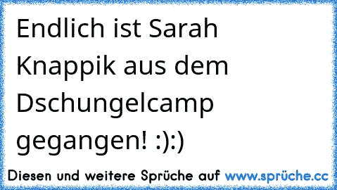 Endlich ist Sarah Knappik aus dem Dschungelcamp gegangen! :):)