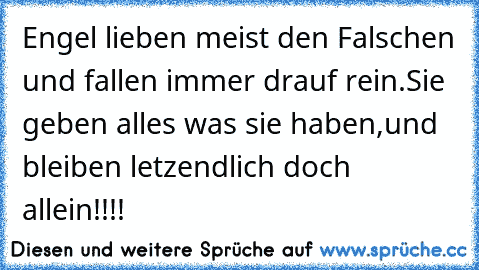 Engel lieben meist den Falschen und fallen immer drauf rein.Sie geben alles was sie haben,und bleiben letzendlich doch allein!!!!