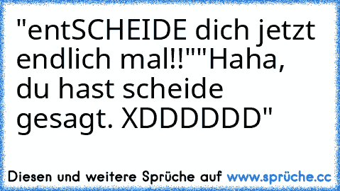 "entSCHEIDE dich jetzt endlich mal!!"
"Haha, du hast scheide gesagt. XDDDDDD"