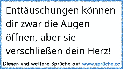 Enttäuschungen können dir zwar die Augen öffnen, aber sie verschließen dein Herz!