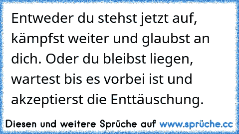 Entweder du stehst jetzt auf, kämpfst weiter und glaubst an dich. Oder du bleibst liegen, wartest bis es vorbei ist und akzeptierst die Enttäuschung.