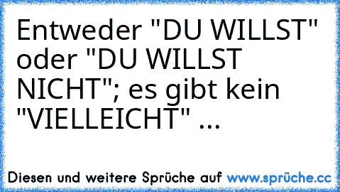 Entweder "DU WILLST" oder "DU WILLST NICHT"; es gibt kein "VIELLEICHT" ...