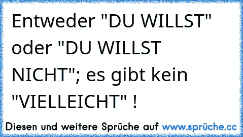 Entweder "DU WILLST" oder "DU WILLST NICHT"; es gibt kein "VIELLEICHT" !