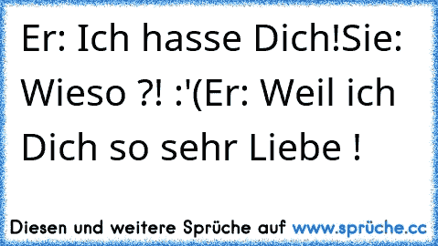 Er: Ich hasse Dich!
Sie: Wieso ?! :'(
Er: Weil ich Dich so sehr Liebe ! ♥