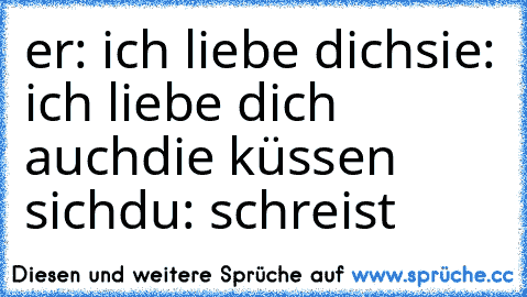 er: ich liebe dich
sie: ich liebe dich auch
die küssen sich
du: schreist