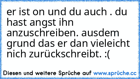 er ist on und du auch . du hast angst ihn anzuschreiben. ausdem grund das er dan vieleicht nich zurückschreibt. :(