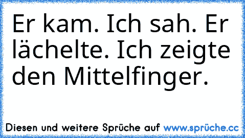 Er kam. Ich sah. Er lächelte. Ich zeigte den Mittelfinger. ♥