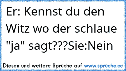 Er: Kennst du den Witz wo der schlaue "ja" sagt???
Sie:Nein