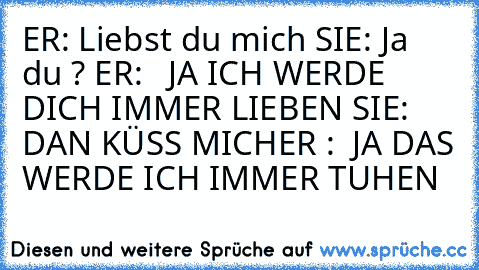 ER: Liebst du mich
 SIE: Ja du ?
 ER:   JA ICH WERDE DICH IMMER LIEBEN
 SIE:  DAN KÜSS MICH
ER :  JA DAS WERDE ICH IMMER TUHEN ♥