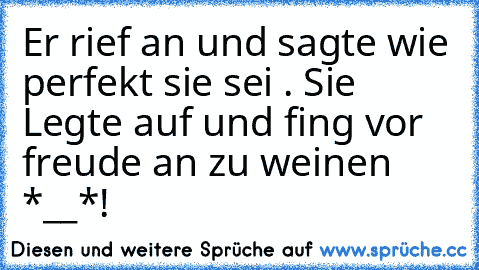 Er rief an und sagte wie perfekt sie sei . Sie Legte auf und fing vor freude an zu weinen *__*!