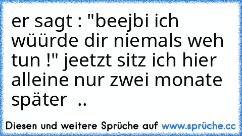 er sagt : "beejbi ich wüürde dir niemals weh tun !" jeetzt sitz ich hier alleine nur zwei monate später  ..