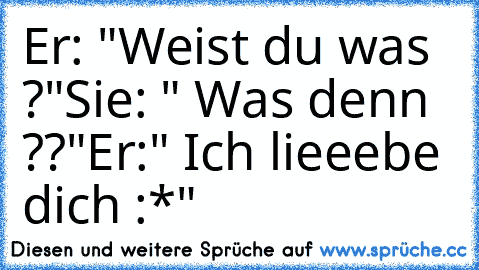 Er: "Weist du was ?"
Sie: " Was denn ??"
Er:" Ich lieeebe dich♥ :*"