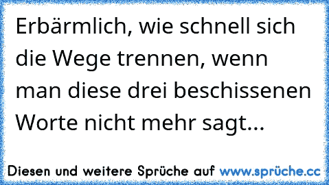 Erbärmlich, wie schnell sich die Wege trennen, wenn man diese drei beschissenen Worte nicht mehr sagt...