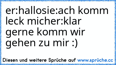 er:hallo
sie:ach komm leck mich
er:klar gerne komm wir gehen zu mir :)