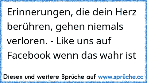 Erinnerungen, die dein Herz berühren, gehen niemals verloren. - Like uns auf Facebook wenn das wahr ist ♥