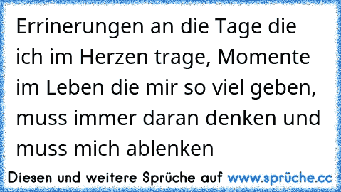 Errinerungen an die Tage die ich im Herzen trage, Momente im Leben die mir so viel geben, muss immer daran denken und muss mich ablenken ♥