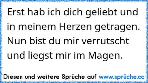 Erst hab ich dich geliebt und in meinem Herzen getragen. Nun bist du mir verrutscht und liegst mir im Magen.