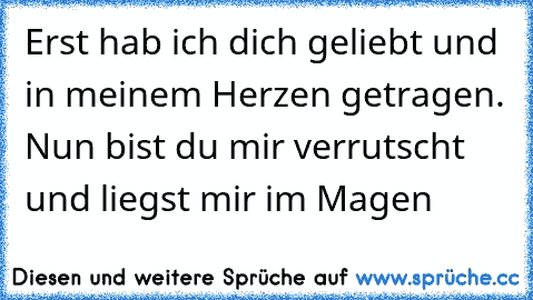 Erst hab ich dich geliebt und in meinem Herzen getragen. Nun bist du mir verrutscht und liegst mir im Magen